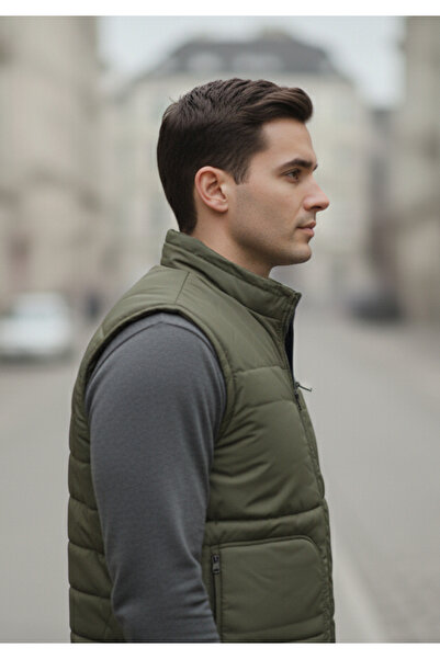 wontilotte Men's Fleece-Lined Khaki Vest, Waterproof Vest with 4 Pockets