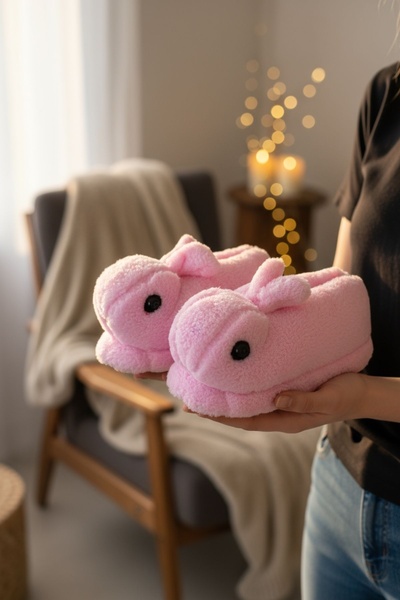 Modafırsat Panduf Pantofi de casă cu păr de pluș cu figuri de animale Cizme de casă cu talpă moale