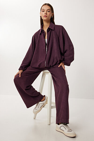 Lovelyİstanbul Bomber Ceket Pantolon Süet Takım LRG0057 MÜRDÜM