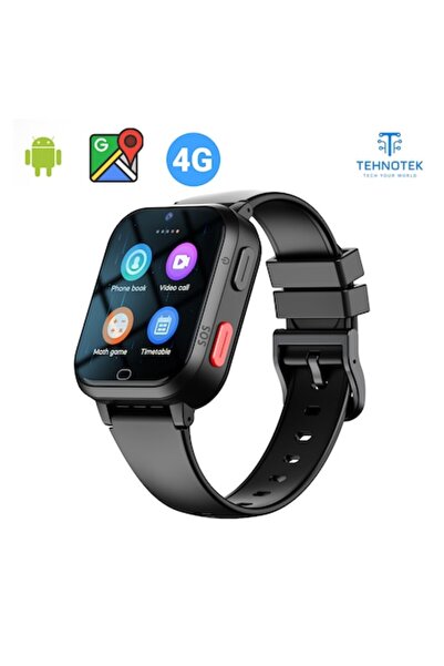 TehnoTek Kids Smartwatch GPS 4G, Super AMOLED, HD Camera, Video Calls, Heart Rate - Black