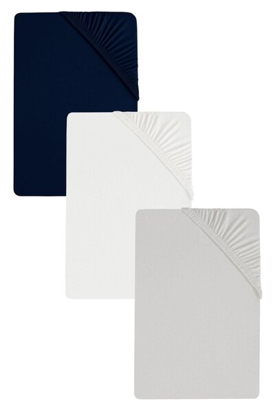 COTENCONCEPT 3 Pieces of Plain Cotton Single Size 140 X 200 cm Elasticated Combed Cotton Bed Sheet