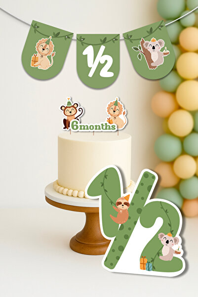 Niksy Design Set de ornamente pentru petrecere tematică Safari, 6 luni, 1/2 a...