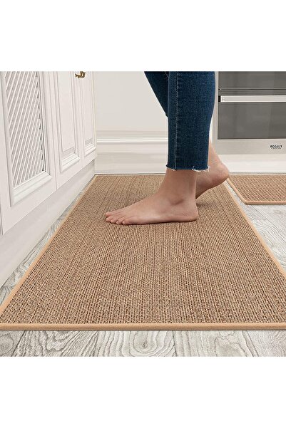 Generic Kitchen Rugs and Mats Washable (2 PCS) Non-Skid Natural Rubber, 44x75cm + 44x120cm (Oats)