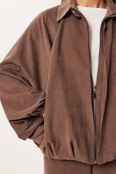 Lovelyİstanbul Bomber Jacket Pants Suede Set Lrg0057 Brown