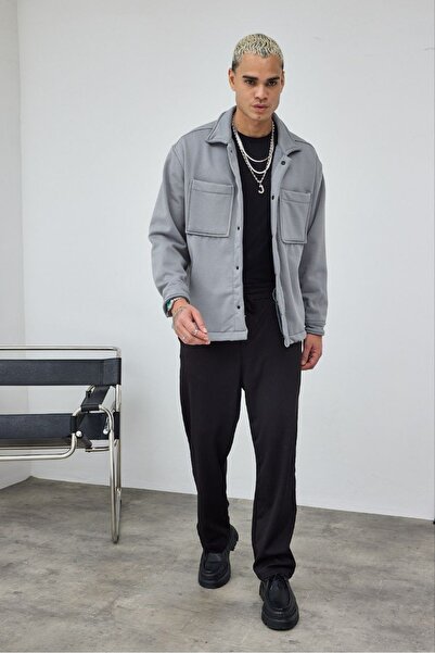 MADZEYMODA Premium Men's Fleece Lined Snap Fastener Gray Jacket Ls-89921