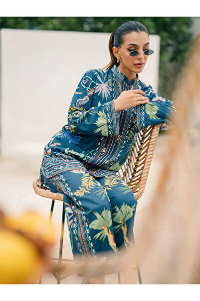 MYSMAR Blue Swiss Lawn Printed Co-ord Set - AFK1014 | Blue