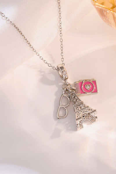 Parantez Aksesuar قلادة فولاذية على شكل برج إيفل في باريس مع حلية كاميرا ونظارات