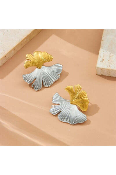 Pursehuit Silver-colored earrings, made of stainless steel, petal shape, blown with 18k gold, Detlef C5