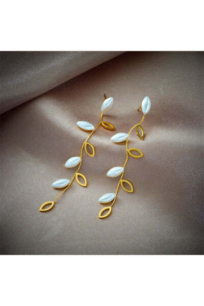 Pursehuit Cercei lungi, aurii, din oțel inoxidabil, în formă de frunză, sufla...