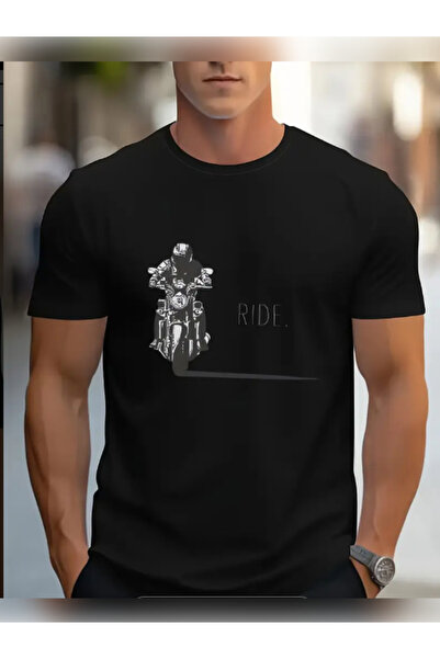 TİMİSİVA Tricou unisex supradimensionat RIDE cu imprimeu Cotton guler rotund ...