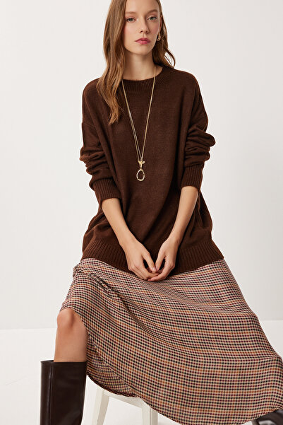 Lovelyİstanbul Oversize Basic Triko Kazak LDD0127 KAHVERENGİ