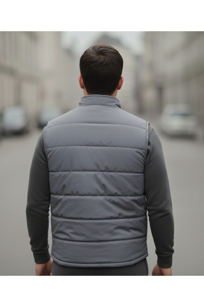 wontilotte Чоловічий сірий жилет з флісовою підкладкою, водонепроникний жилет з 4 кишенями