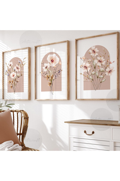 Tuba Decor Set de pictură pentru sufragerie, 3 piese, cu cadru din lemn