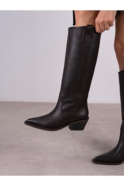 ECENİN BUTİĞİ Emera Kahve Hakiki Deri Kadın Çizme