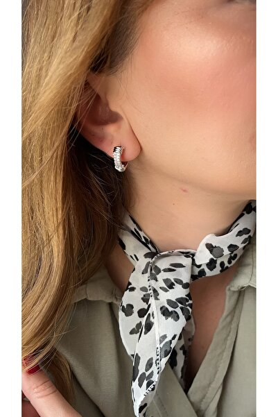 XUPING JEWELRY Halka silver rengi ile zirkon taşlı örgü model küpe