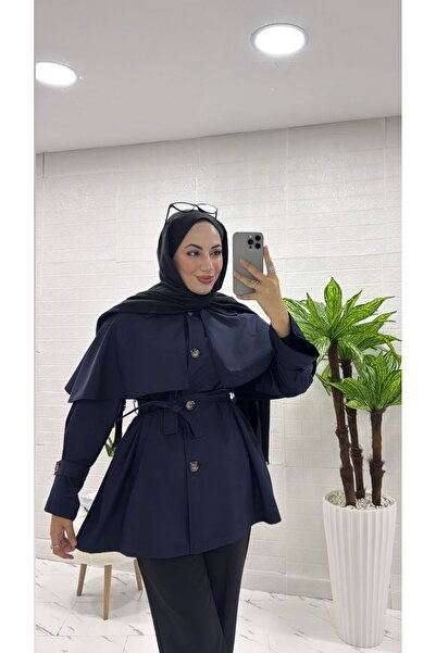 İlaydaButik PELERİNLİ DÜĞMELİ TESETTÜR TRENÇKOT