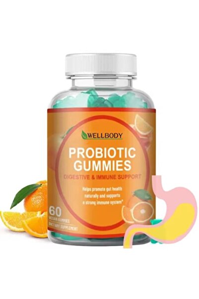 WELLBODY Probiotic Gummies – Digestive & Immune Support, 60 Vegan Gummies, Orange Flavor