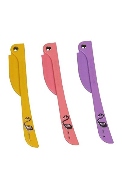 KSD شفرة حلاقة حواجب مطبوع طائر الفلامنجو، 3 قطع، أصفر/أرجواني/وردي، 6 بوصات