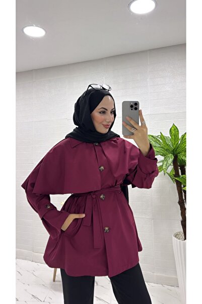 İlaydaButik PELERİNLİ DÜĞMELİ TESETTÜR TRENÇKOT