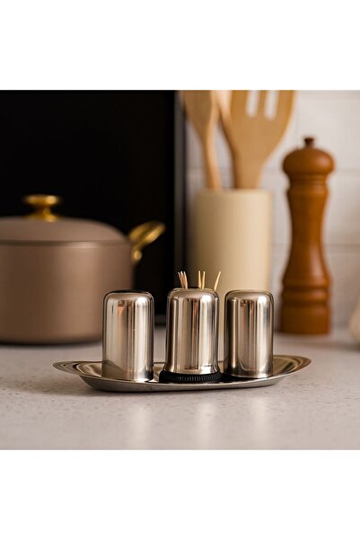DAMMERUN Paslanmaz Çelik 3’lü Restoran Takımı – Tuzluk, Karabiberlik ve Kürda...