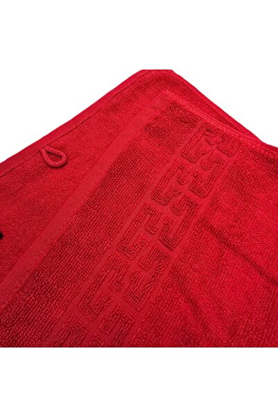 Kotonia Home Set of 3 Greek Border Jacquard Plush Luxury Bath Towels - 100% Cotton, 500g/sqm, red