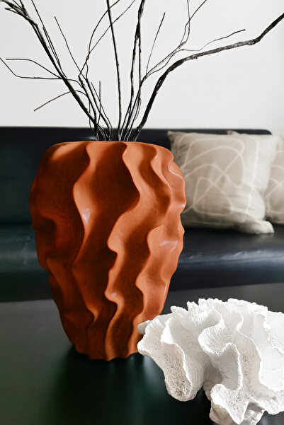 Lui Tasarım Kiremit Rengi Vazo Stonware İskandinav Avrupa Modern Seramik Özel Tasarım XL Boy Mona Vazo