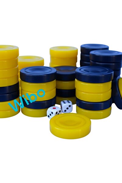 Wibo Acrylic Thick Yellow Navy Blue Backgammon Checkers Large Size 35 mm