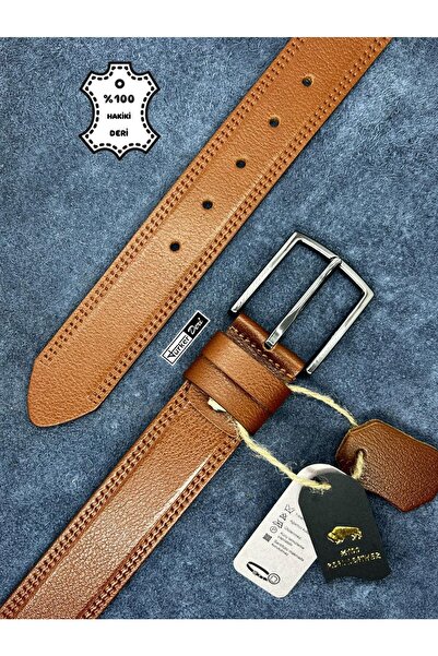 Türker DERİ 100% Genuine Leather Men's Jeans Belt 4cm Buffalo Leather Stitchi...