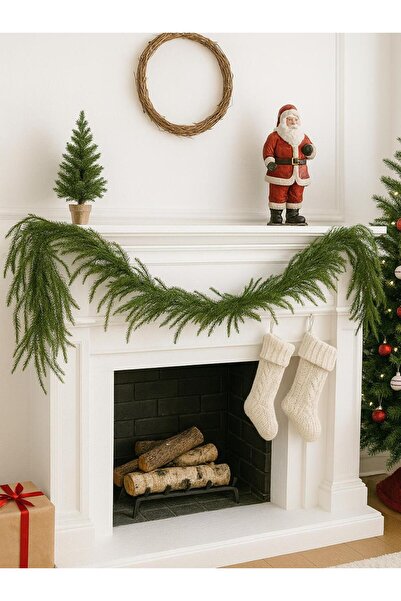 Parti Adresi Yılbaşı Dekoru İnce Çam Dalı Garland – Kapı Duvar ve Masa Süsü Yeşil 140 cm