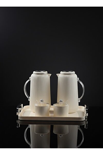 Generic 5-piece tea and coffee thermos set with serving tray, sugar bowl, and tea caddy