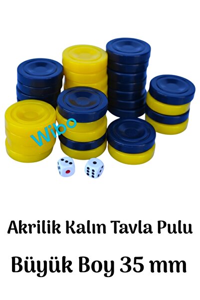 Wibo Tavla Pulu Sarı Lacivert Akrilik Büyük Boy 35 mm