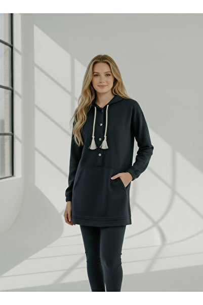 LYVEAN توب من القطن الممشط بثلاثة خيوط مع مبطن بالصوف أزرار قصة فضفاضة