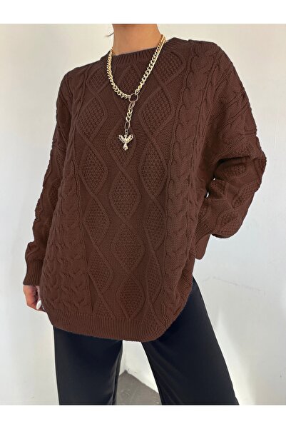 MissRunin سترة تريكو شتوية فضفاضة بنمط قرص العسل