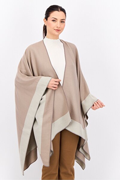 Casa Caracol Women Colorblock Poncho 140 x 80 cm, Taupe