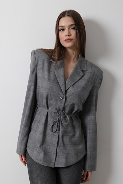 ZEYN ESTİLO Blazer Ceket Beli Bağlamalı Antrasit