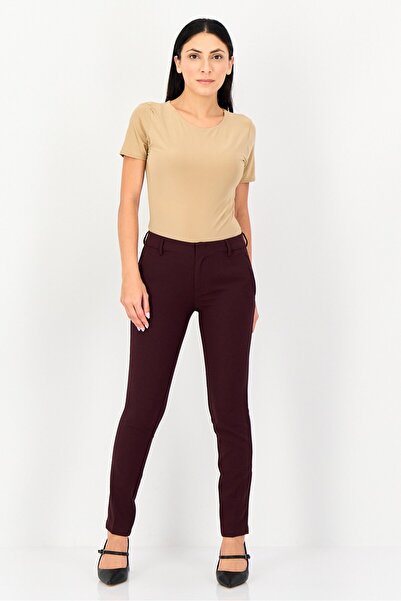 Reiko Women Regular Fit Plain Straight Leg Pants, Burgundy