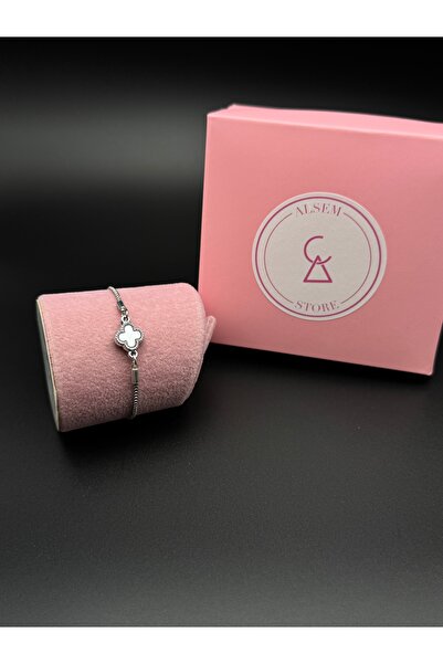 Alsem 925 Gümüş Sıralı Dört Yapraklı Yonca Bileklik ,Beyaz Sedefli Yonca Bile...