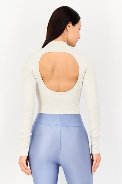 Nike Women Slim Fit Long Sleeve Outdoor Ribbed Top, Cream