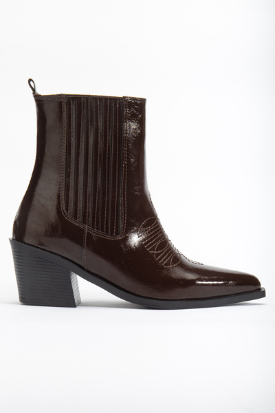 DENORA Kahve Rugan Sivri Burun Lastikli Western Kovboy Bot