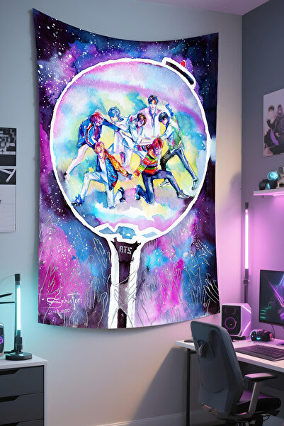 RUGRUMBA غطاء حائط BTS مطبوع - موضوع موسيقي، قماش عالي الجودة، سجادة حائط منسوجة