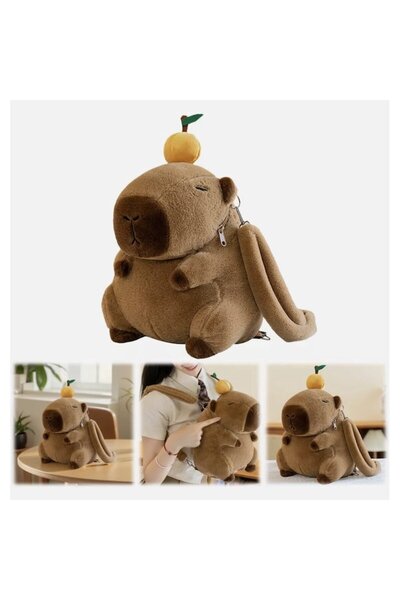 MASHASHOP Capybara plush backpack, brown, 35 cm