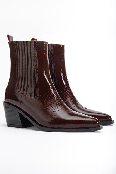 DENORA Bordo Kırışık Rugan Sivri Burun Lastikli Western Kovboy Bot