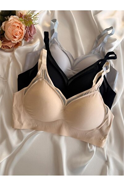 cdh çeyize dair herşey Laser Cut Wire Free Bra 3 Pack – Black, Cream, Gray