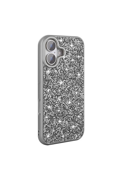zore iPhone 16 Plus Case Shiny Gemstone Design Nxxa Diamond Cover - Gray