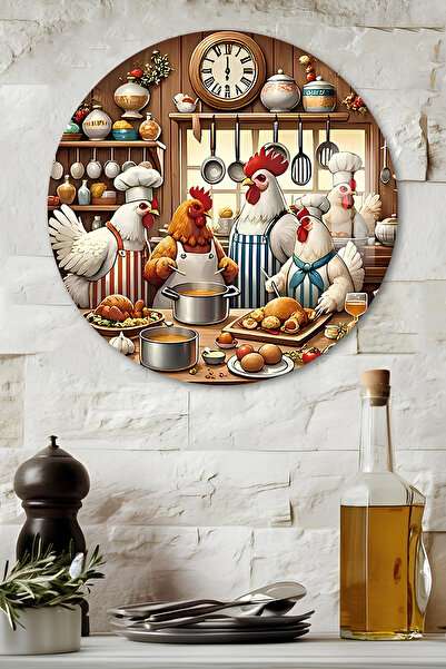 kutuTR 3D Görünümlü Temperli Cam Tablo – Mutfakta Tavuk Ailesi Temalı Duvar S...