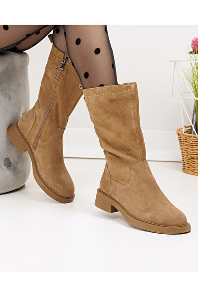 starlike Women's boots made of genuine suede khaki TN6432-1