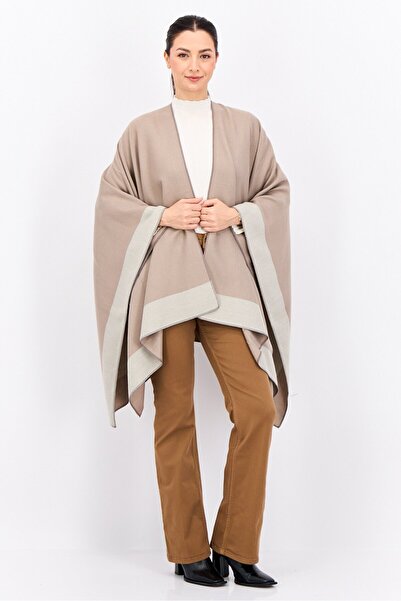 Casa Caracol Women Colorblock Poncho 140 x 80 cm, Taupe