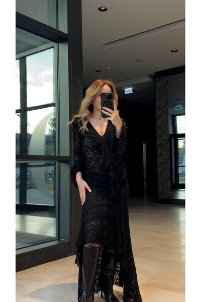 FEMİAS Black Asymmetric Cut Lace Skirt