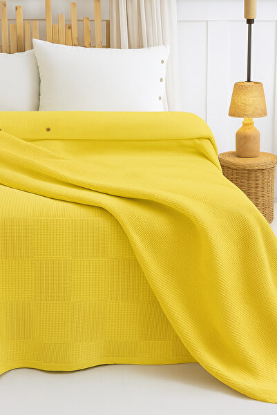 SUVAY 100% Cotton Double Bedspread Pike, Honeycomb Pattern Mustard Colored Pike