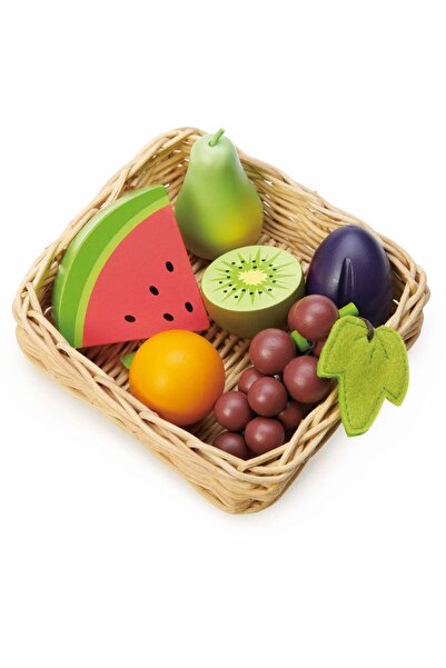 Tender Leaf Toys Cos cu fructe, din lemn premium - Fruity Basket - 6 piese -
